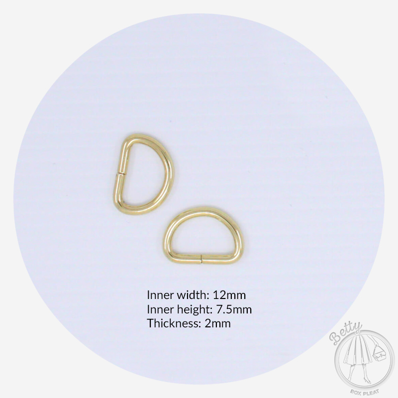 12DRG-1 12mm D Ring - Gold - dimensions