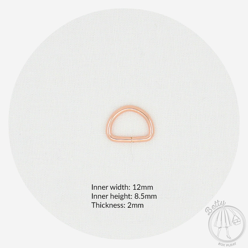 12DRRG-1 12mm D Ring - Rose Gold - dimensions