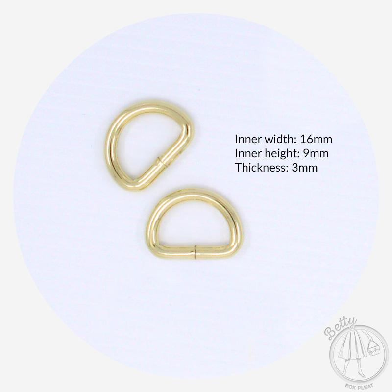 16DRG-1 16mm D Ring - Gold - dimensions