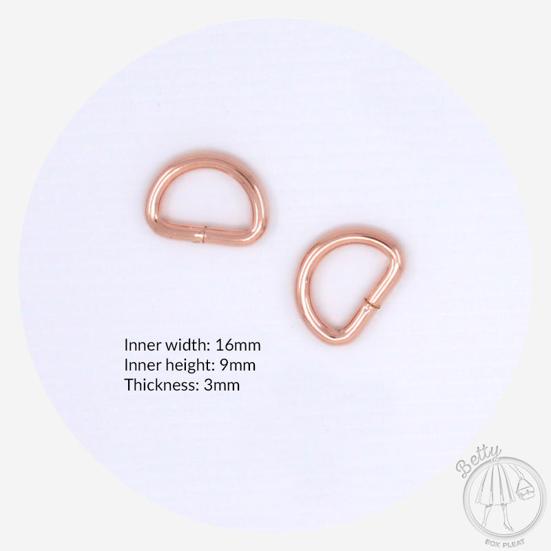 16DRRG-1 16mm D Ring - Rose Gold - dimensions