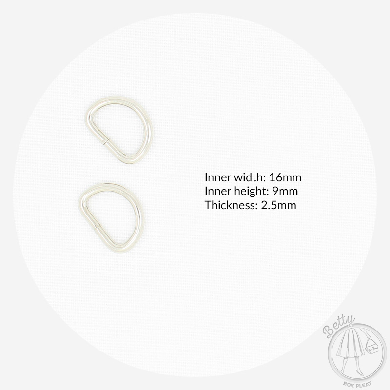 16DRS-1 16mm D Ring - Silver - dimensions