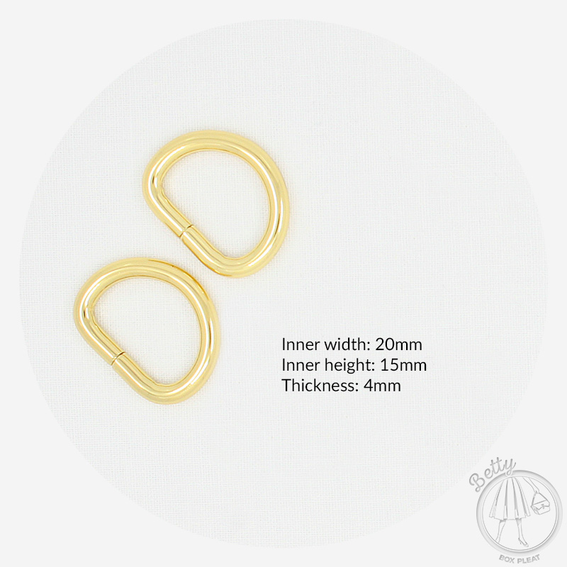 20DRG-1 20mm D Ring - Gold - dimensions