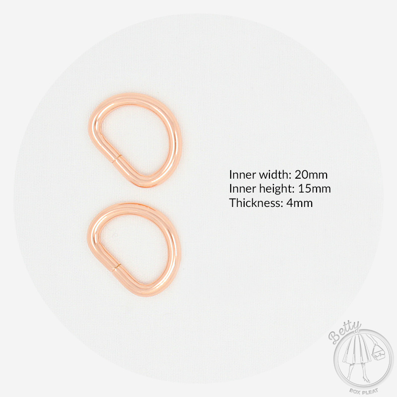 20DRRG-1 20mm D Ring - Rose Gold - dimensions