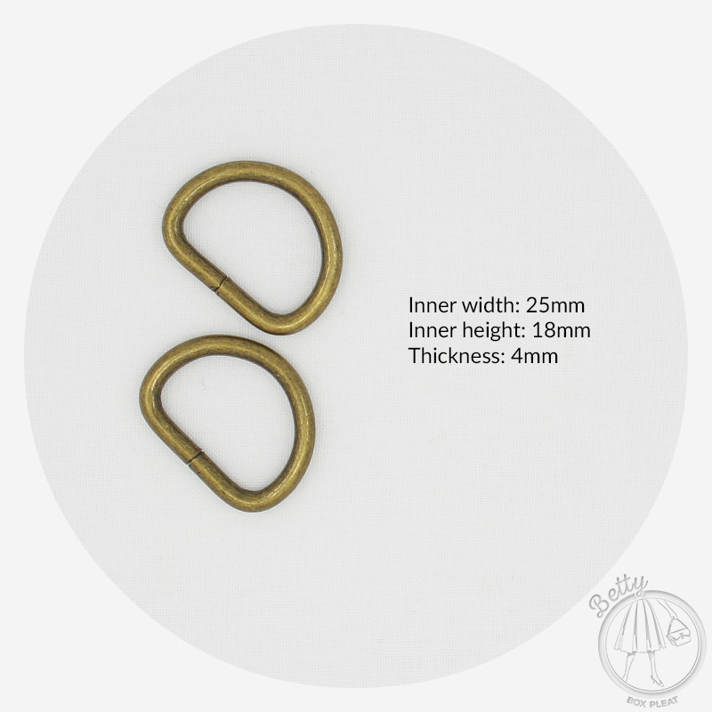 25DRB-1 25mm D Ring - Antique Brass - dimensions