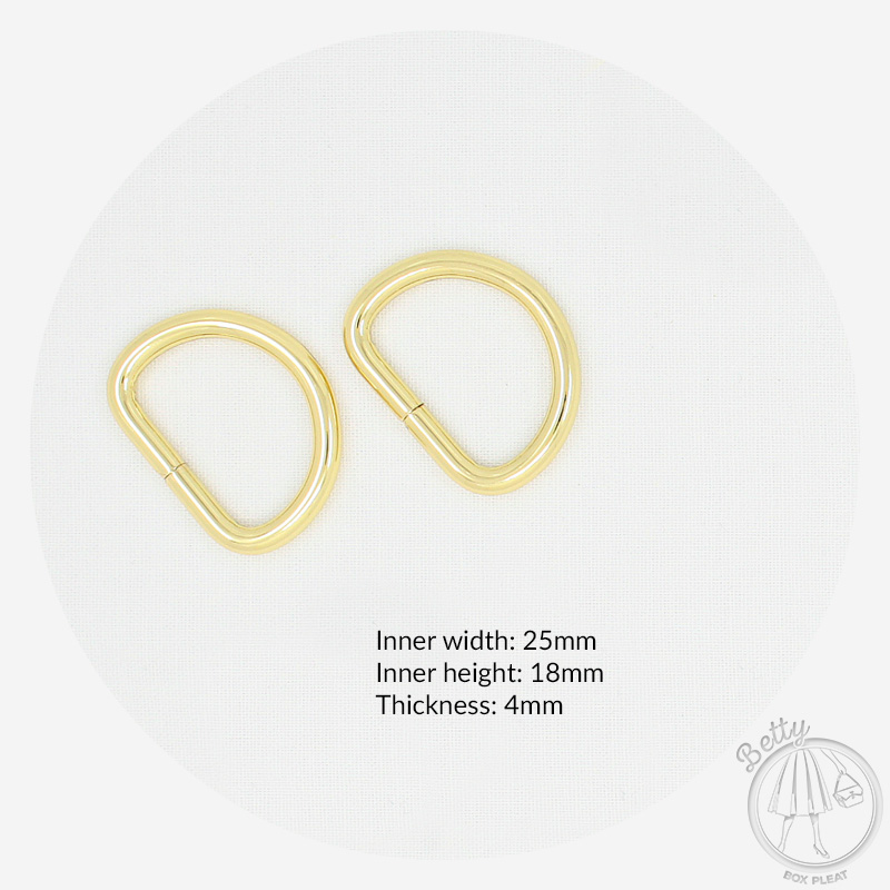 25DRG_1 25mm D Ring - Gold - dimensions
