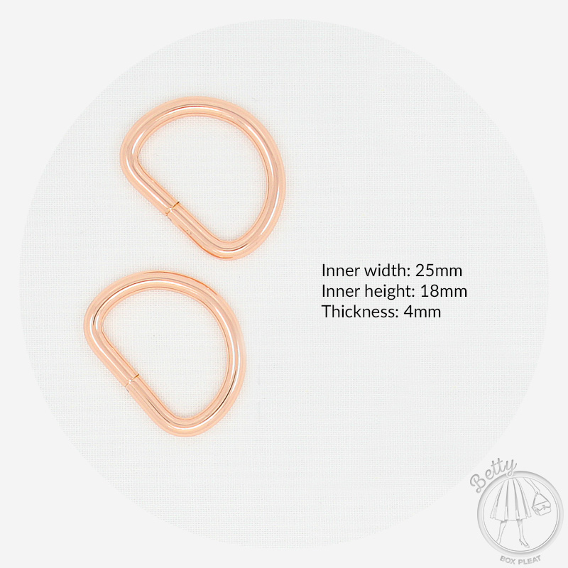 25DRRG-1 25mm D Ring - Rose Gold - dimensions