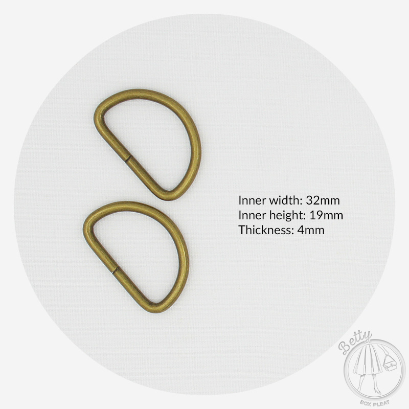 32DRB-1 32mm D Ring - Antique Brass - dimensions