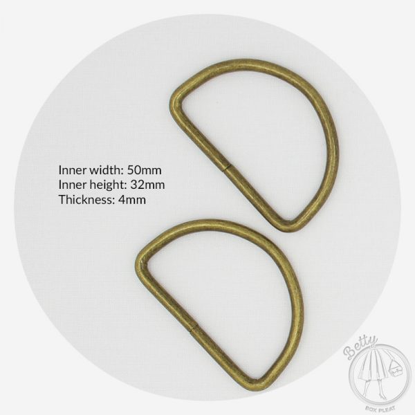 50mm D Ring - Antique Brass - dimensions